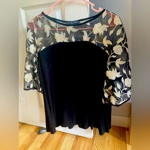 Dress shirt with embossed gold flowing three quarter length sleeved.